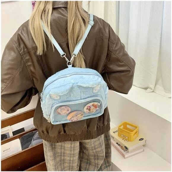 Kawaii cat ita bag pin display backpack furry crossbody y2k cute shoulder purse - Picture 2 of 7